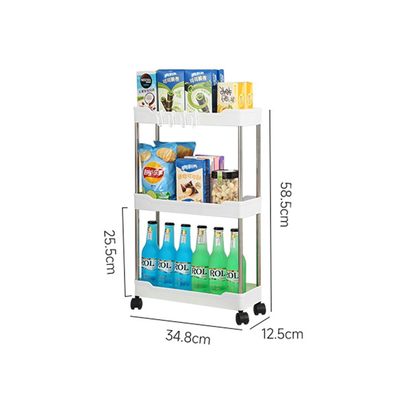 Tier Rolling Storage Cart with Sliding Shelves for Kitchen & Bathroom Organization