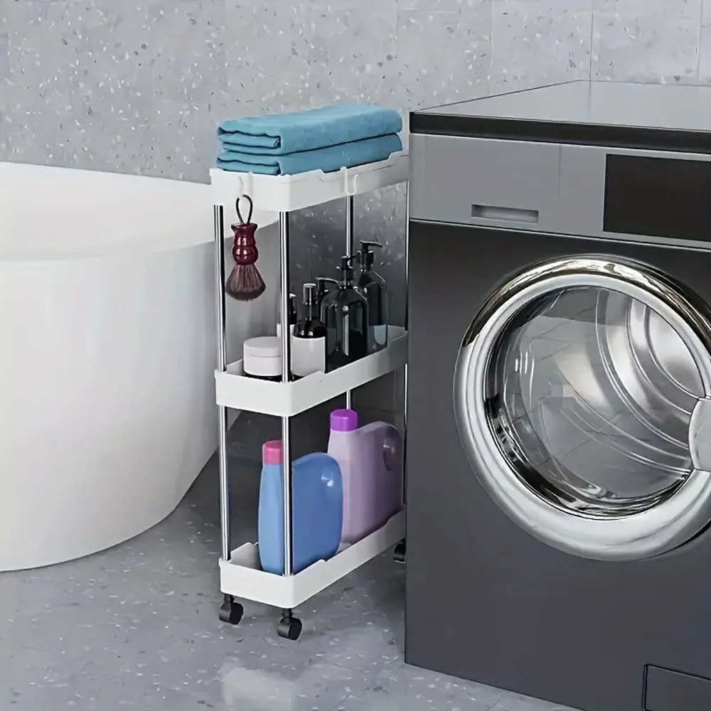 Tier Rolling Storage Cart with Sliding Shelves for Kitchen & Bathroom Organization