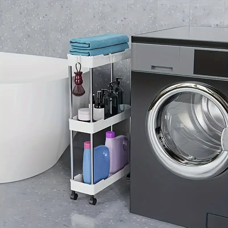 Tier Rolling Storage Cart with Sliding Shelves for Kitchen & Bathroom Organization