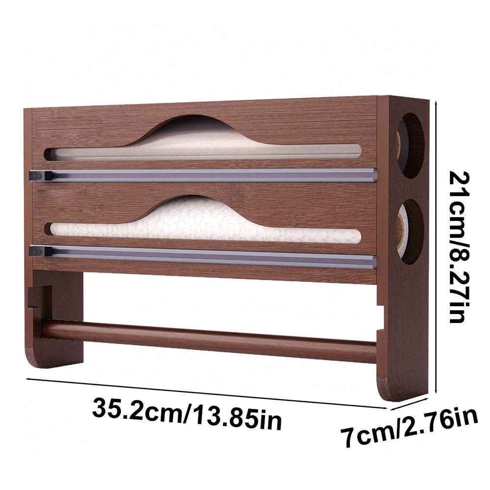 Bamboo Kitchen Organizer with Cutter Wall Mount Foil and Wrap Dispenser
