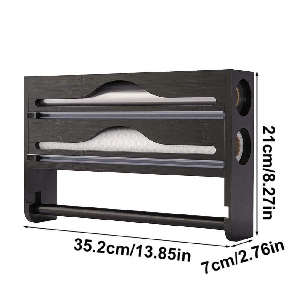 Bamboo Kitchen Organizer with Cutter Wall Mount Foil and Wrap Dispenser