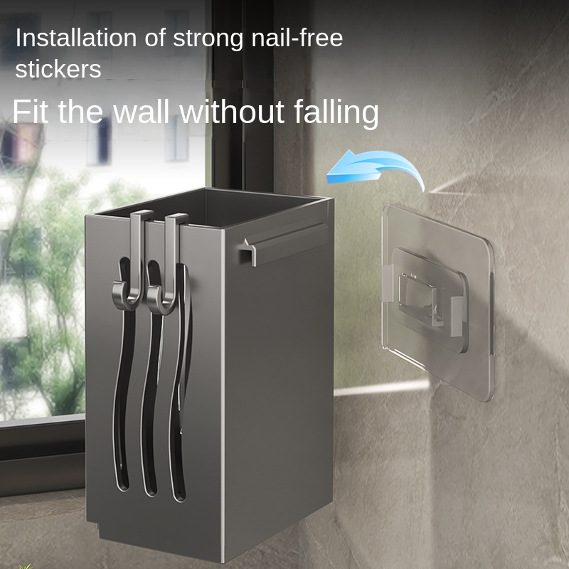 Wall Mounted Chopsticks Holder No Drill Kitchen Utensil Organizer With Drainage 1