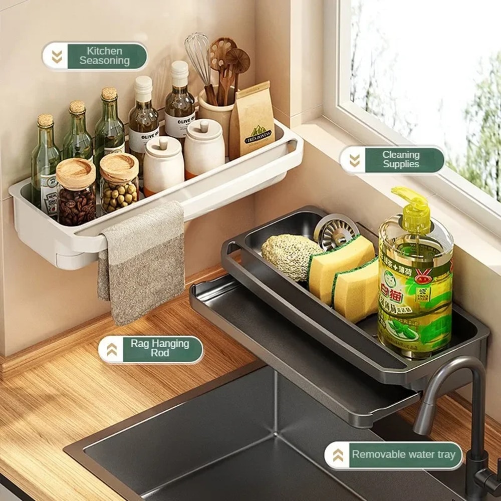 Space-Saving Kitchen Sink Organizer with Drain Rack & Soap Holder