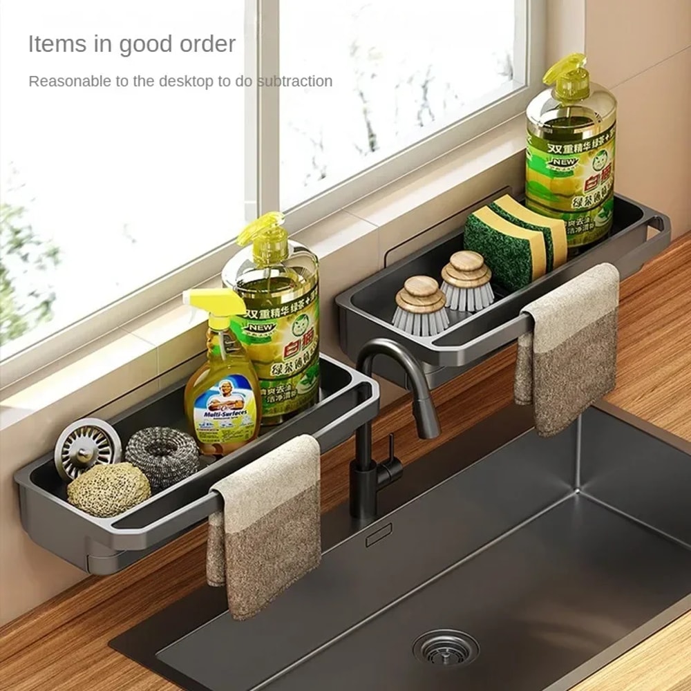 Space-Saving Kitchen Sink Organizer with Drain Rack & Soap Holder