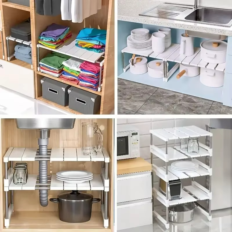 Adjustable Cabinet Organizer Shelves Stackable Expandable Kitchen Storage Rack For Counters Sink S 4