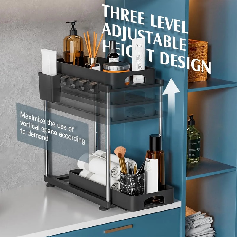 Tier Sliding Under Sink Organizer Set Adjustable Kitchen Cabinet Storage Rack