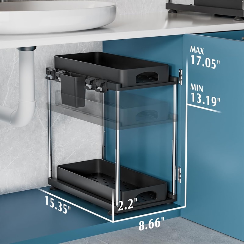 Tier Sliding Under Sink Organizer Set Adjustable Kitchen Cabinet Storage Rack