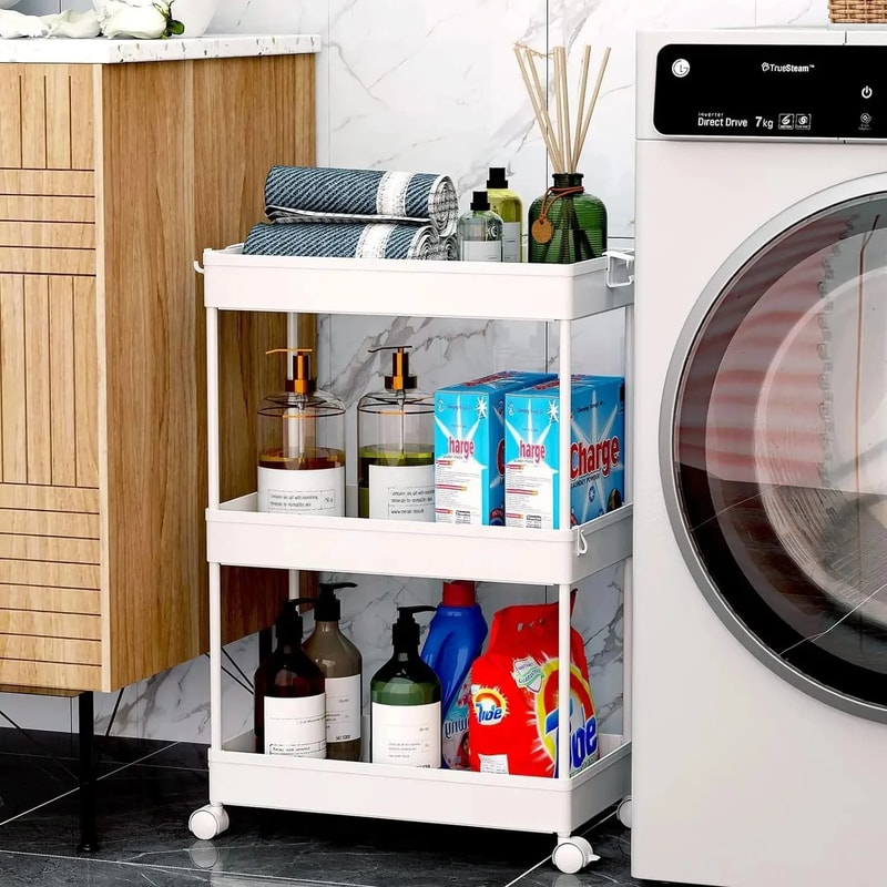 Tier Rolling Storage Cart Mobile Shelving Unit Bathroom Organizer Trolley