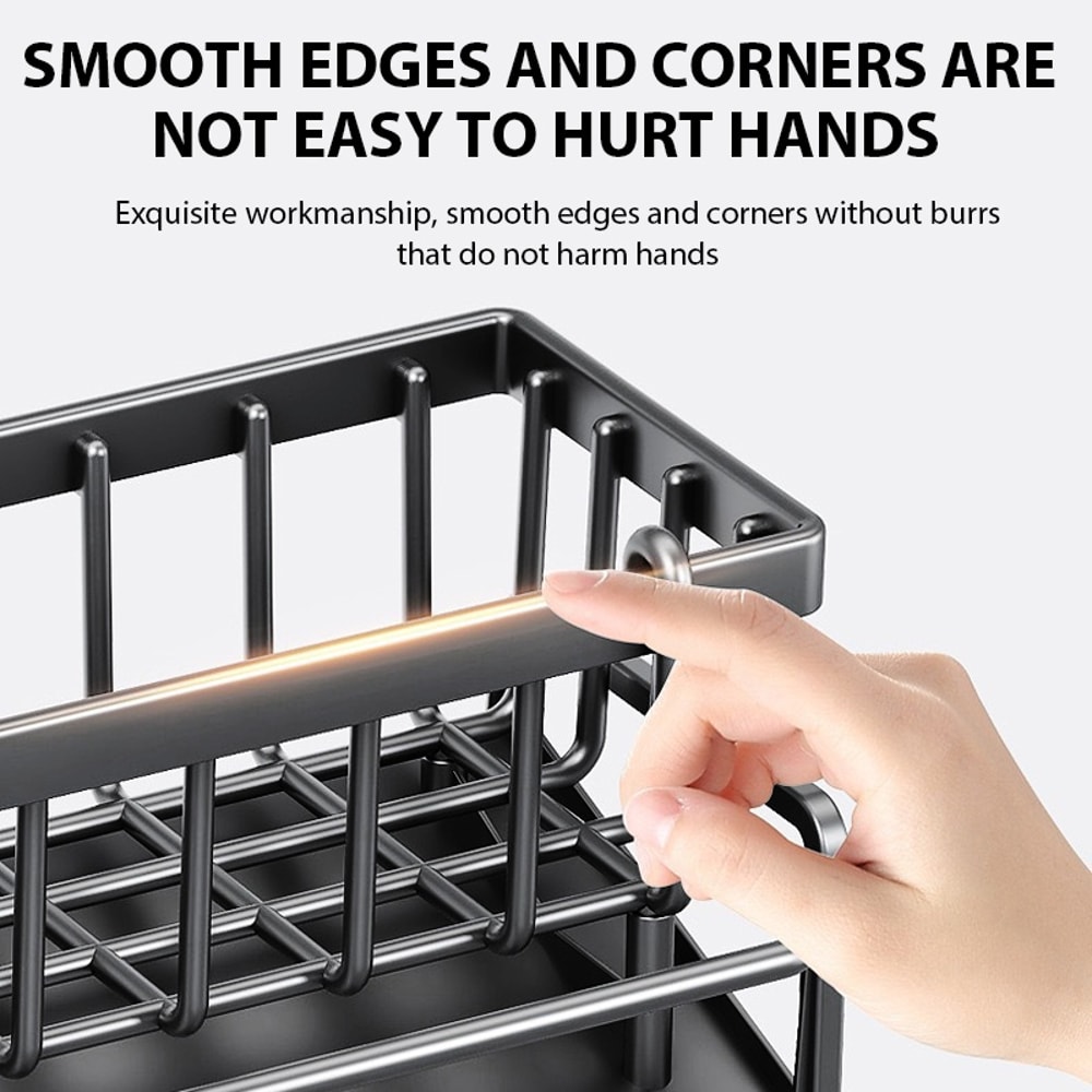 High Drain Kitchen Sink Organizer Rack with Sponge Holder & Filter Basket