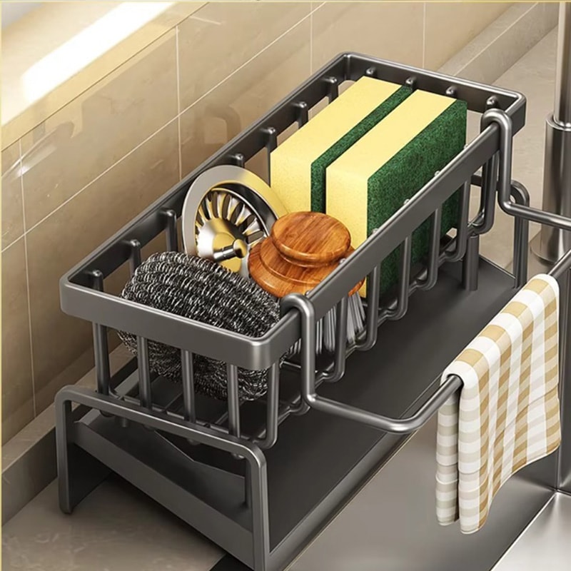 Compact Tap Mounted Sink Organizer Rack with Drainage Shelf for Kitchen Storage