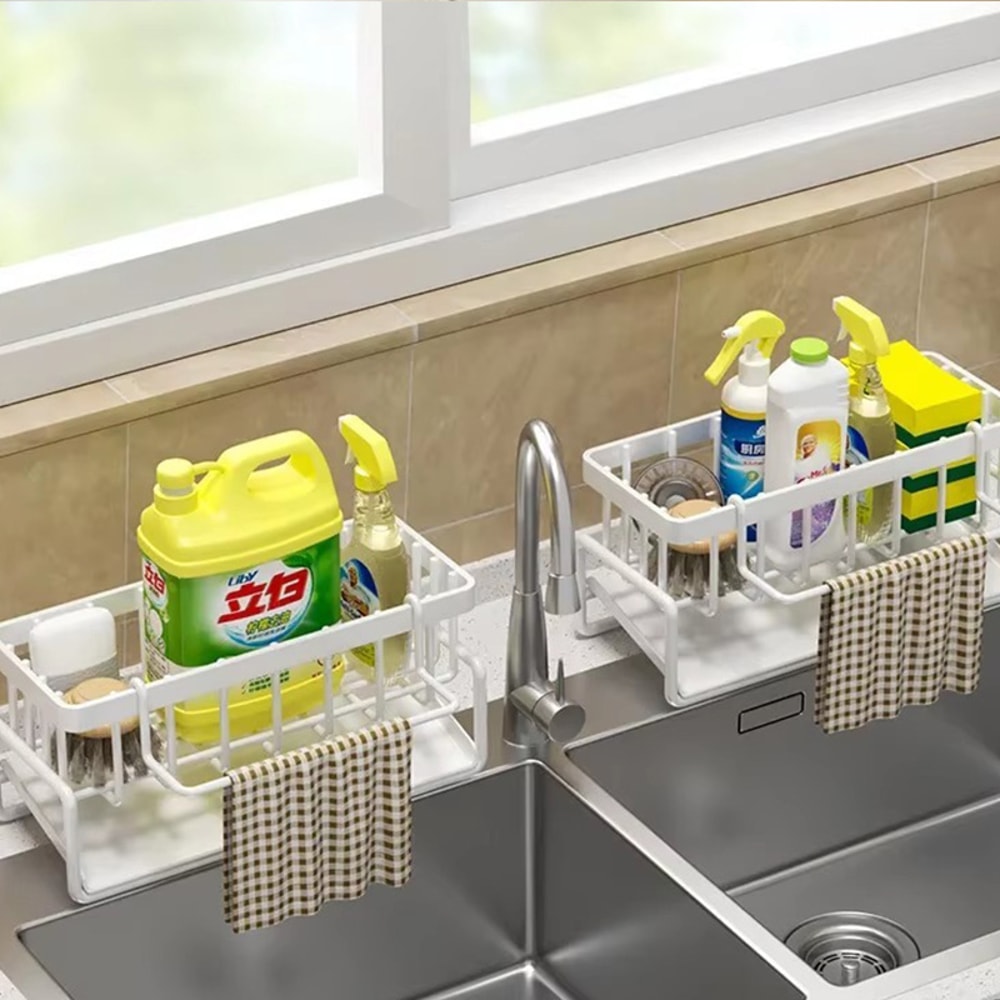 Compact Tap Mounted Sink Organizer Rack with Drainage Shelf for Kitchen Storage