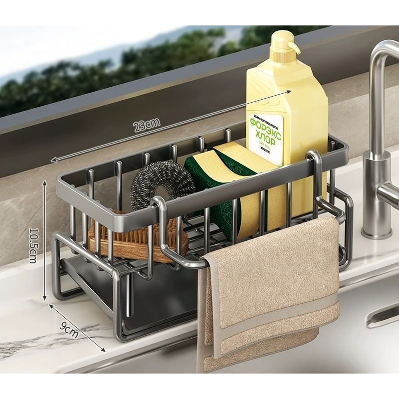 Compact Tap Mounted Sink Organizer Rack with Drainage Shelf for Kitchen Storage