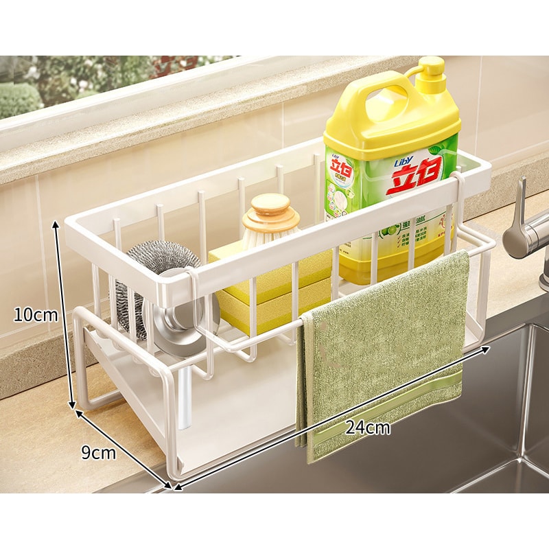 Compact Tap Mounted Sink Organizer Rack with Drainage Shelf for Kitchen Storage