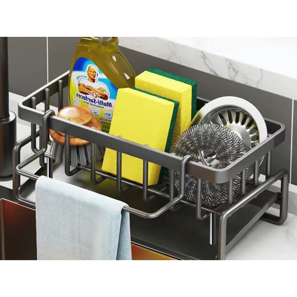 Compact Tap Mounted Sink Organizer Rack with Drainage Shelf for Kitchen Storage