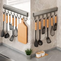 wall mounted aluminum hook rack drill free multi purpose kitchen bathroom organizer