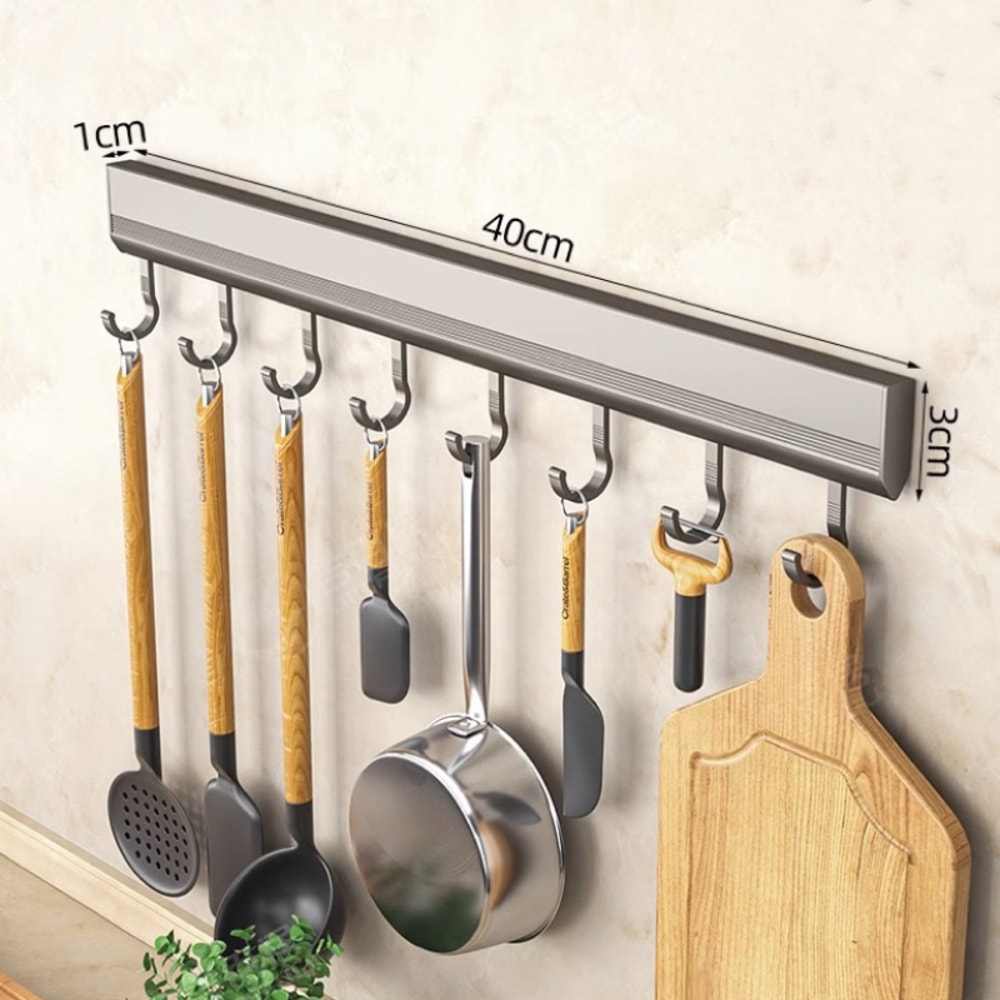 Wall Mounted Aluminum Hook Rack Drill Free Multi Purpose Kitchen Bathroom Organizer