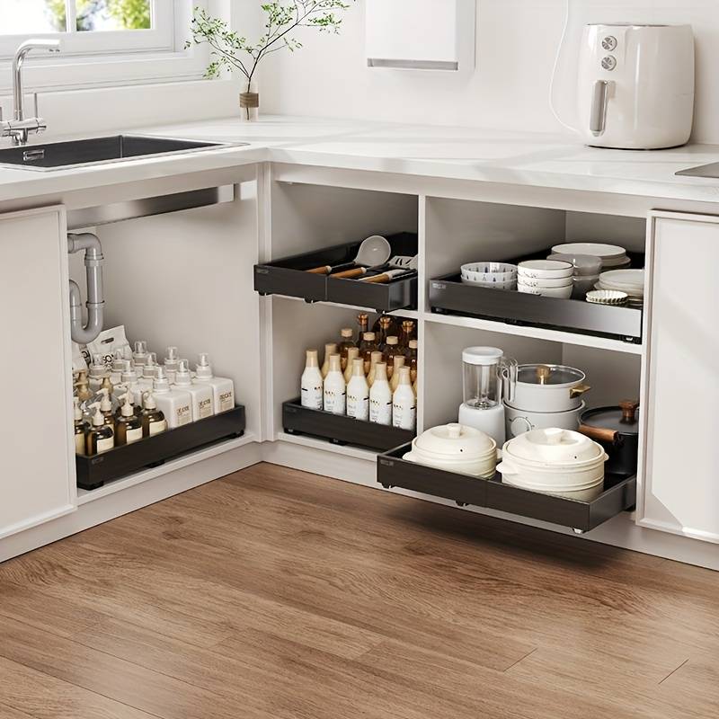 Expandable Pull Out Cabinet Organizer Drawer for Under Sink Storage and Kitchen Shelving