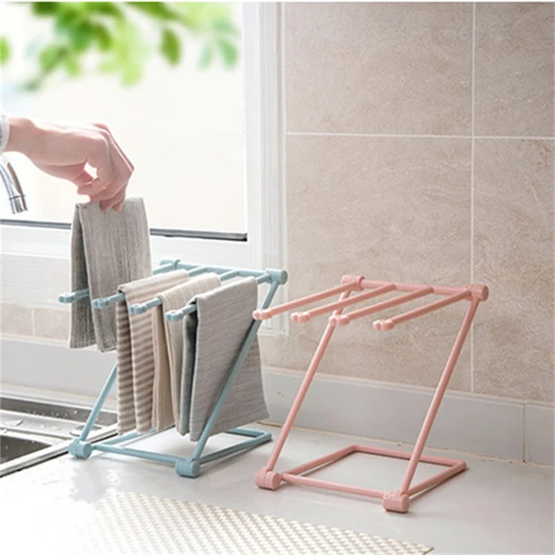 Foldable Kitchen Towel Rack Stand Space Saving Dish Cloth Drying Organizer 1