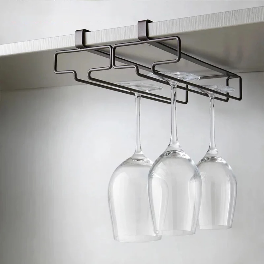 Under Cabinet Wine Glass Holder No Drill Stemware Rack Kitchen Organizer 0
