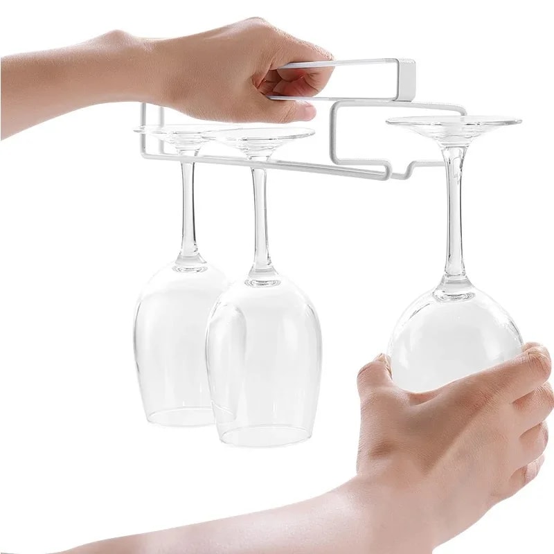 Under Cabinet Wine Glass Holder No Drill Stemware Rack Kitchen Organizer 3