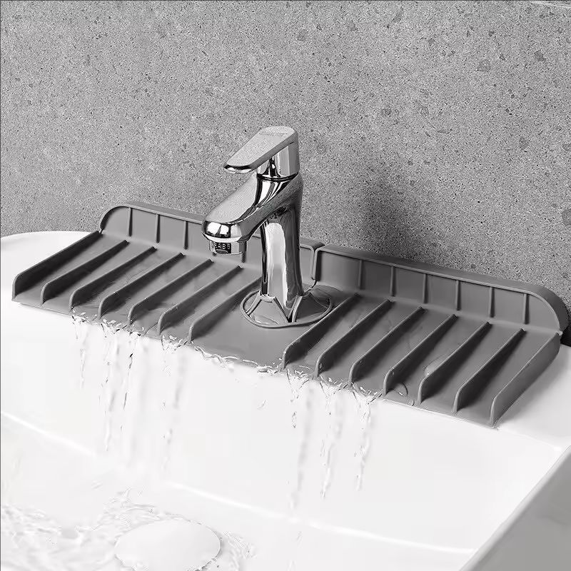 Silicone Faucet Mat Sink Splash Guard Kitchen Sink Drying Mat with Drain Spout