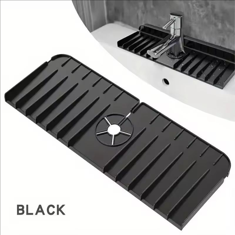 Silicone Faucet Mat Sink Splash Guard Kitchen Sink Drying Mat with Drain Spout