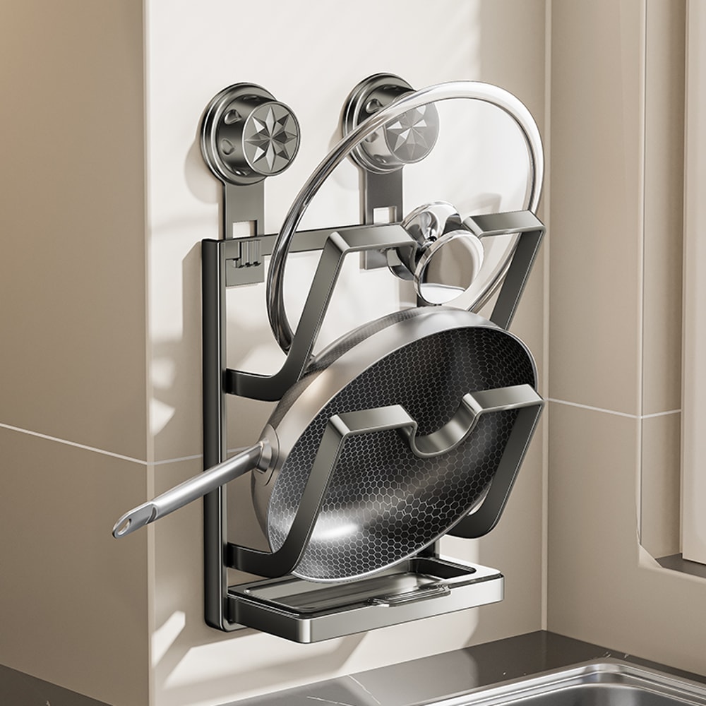 Wall Mounted Kitchen Storage Rack With Suction Cups Multi Layer Lid And Cutting Board Holder 5