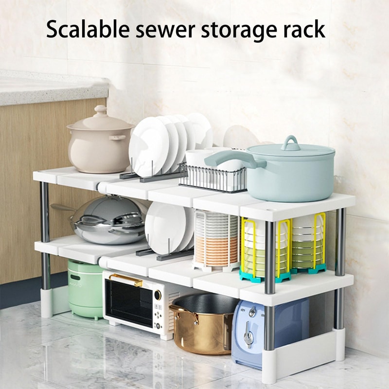 Adjustable Closet Organizer Shelf Stackable Expandable Storage Rack For Kitchen Sink Wardrobe 2