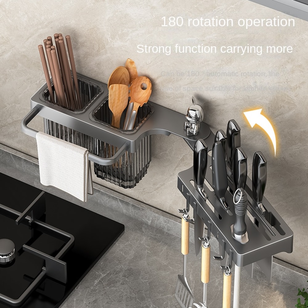 Wall Mounted Knife Rack Organizer with Chopstick Holder Kitchen Storage Shelf