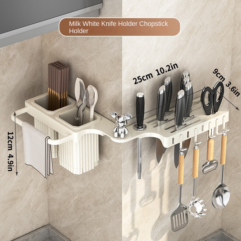 Wall Mounted Knife Rack Organizer with Chopstick Holder Kitchen Storage Shelf