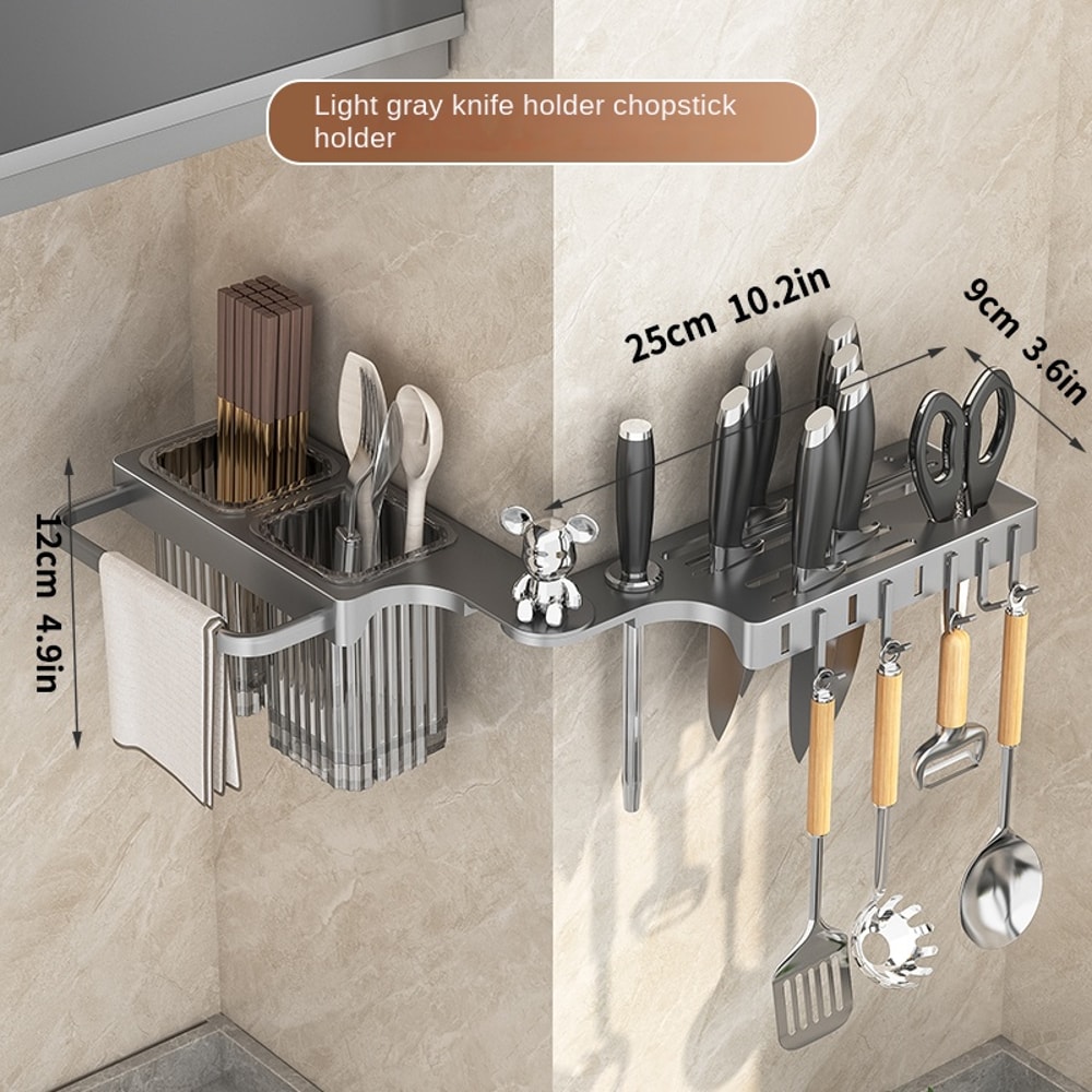 Wall Mounted Knife Rack Organizer with Chopstick Holder Kitchen Storage Shelf