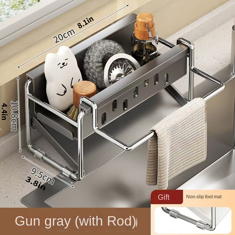 Stainless Steel Sink Organizer Rack with Drain Basket & Towel Holder for Clutter-Free Kitchen