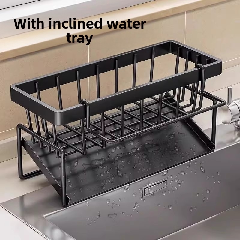 No Drill Sink Organizer Rack With Drain Tray Cloth Holder For Kitchen Storage 0