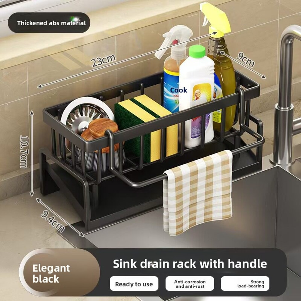 No Drill Sink Organizer Rack With Drain Tray Cloth Holder For Kitchen Storage 4