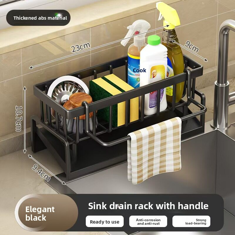 No Drill Sink Organizer Rack With Drain Tray Cloth Holder For Kitchen Storage 4