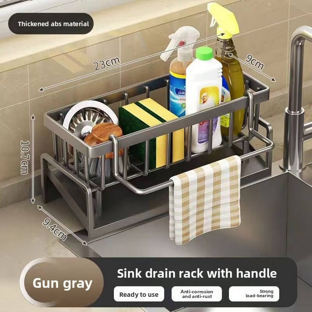 No Drill Sink Organizer Rack With Drain Tray Cloth Holder For Kitchen Storage 5