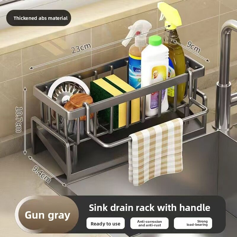 No Drill Sink Organizer Rack With Drain Tray Cloth Holder For Kitchen Storage 5