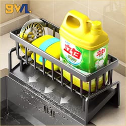 no drill sink organizer rack with drain tray multi-use kitchen storage rack for faucet sponge holder