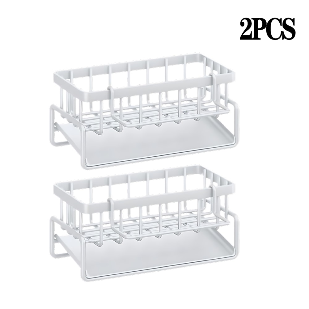 No Drill Sink Organizer Rack With Drain Tray MultiUse Kitchen Storage Rack For Faucet Sponge Holder 7