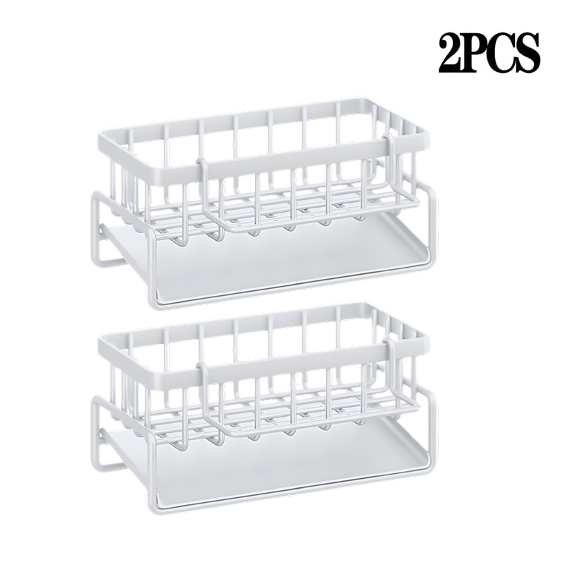 No Drill Sink Organizer Rack With Drain Tray MultiUse Kitchen Storage Rack For Faucet Sponge Holder 7