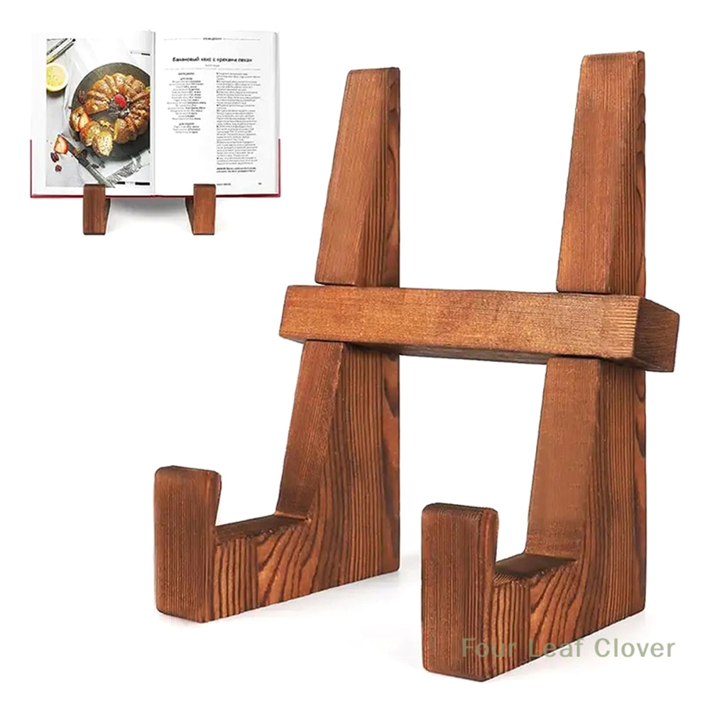Wooden Cookbook Stand Kitchen Display Easel for Recipes Tablet and Plates