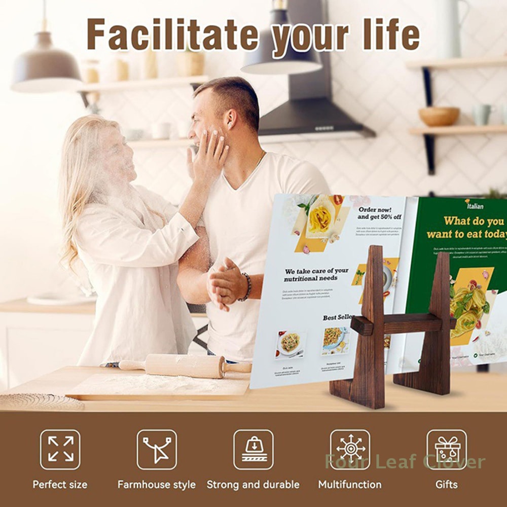 Wooden Cookbook Stand Kitchen Display Easel for Recipes Tablet and Plates