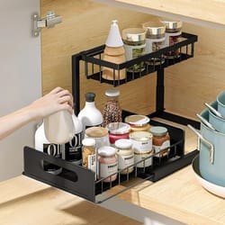 pull out kitchen shelf organizer carbon steel space saving under cabinet rack