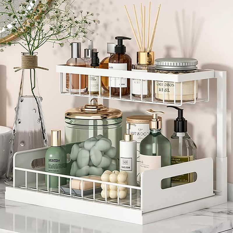 Pull Out Kitchen Shelf Organizer Carbon Steel Space Saving Under Cabinet Rack