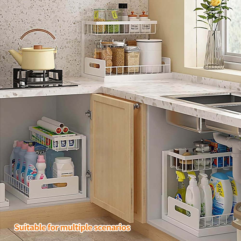 Pull Out Kitchen Shelf Organizer Carbon Steel Space Saving Under Cabinet Rack