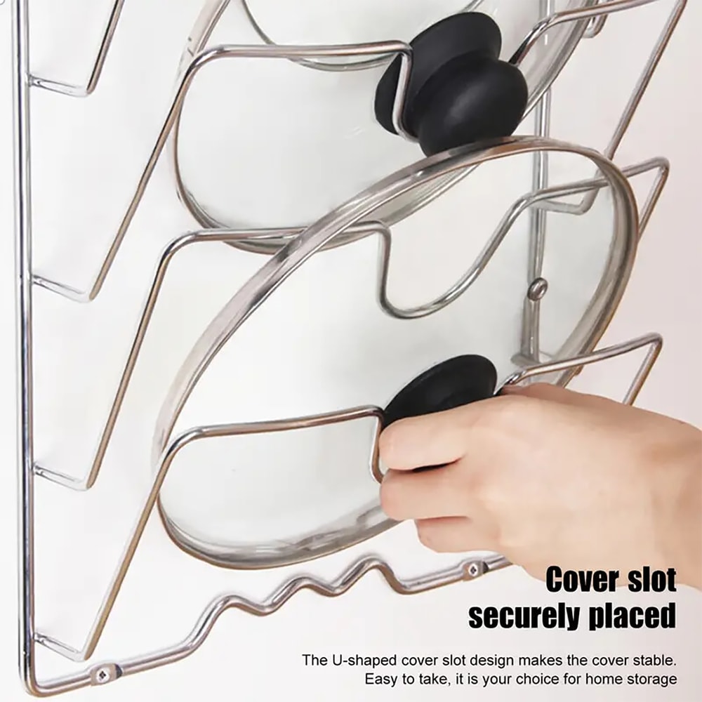 Adjustable Pot Lid Organizer Rack for Cabinets Space Saving Kitchen Storage Holder