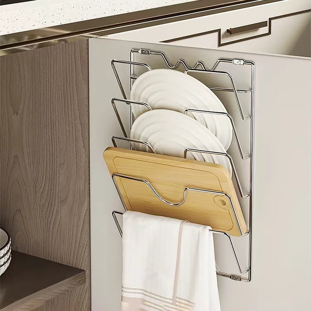 Adjustable Pot Lid Organizer Rack for Cabinets Space Saving Kitchen Storage Holder