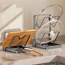 multi functional kitchen counter organizer with cutting board holder and spatula rack
