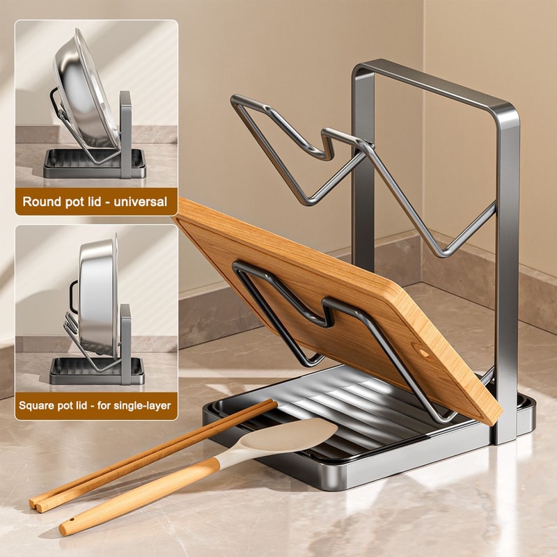 Multi Functional Kitchen Counter Organizer With Cutting Board Holder And Spatula Rack 3
