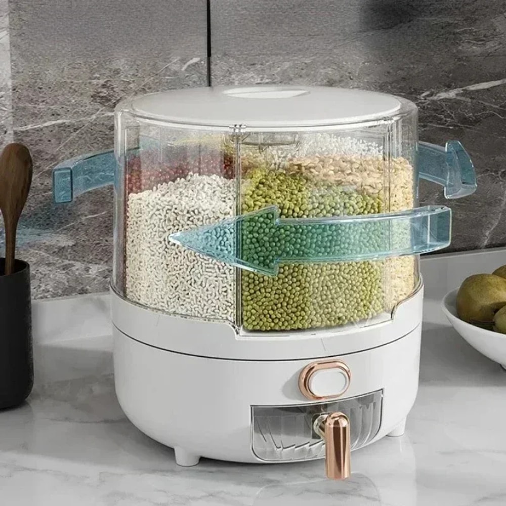 Rotating Airtight Grain Dispenser Multi Compartment Rice Storage Container 1